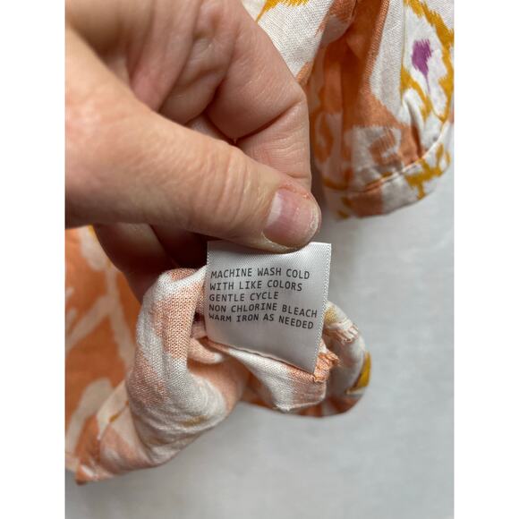 Christian Siriano cropped Medium peach paisley 55% linen button short sleeve - Picture 5 of 5